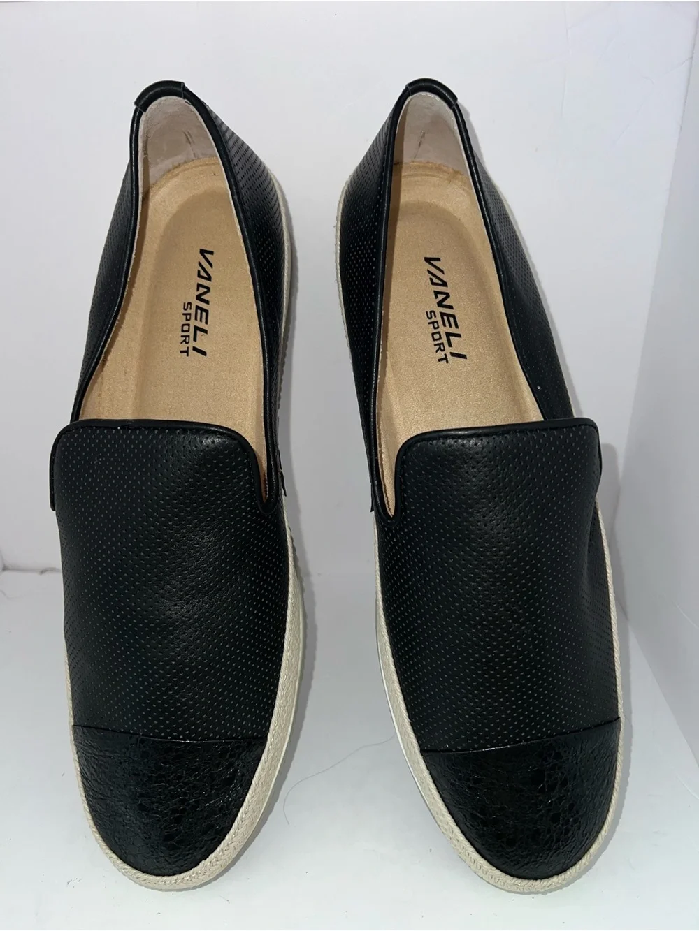 Vaneli Sport Black Perforated Leather Slip-On Espadrille Sneakers-Size 11M-NWOT